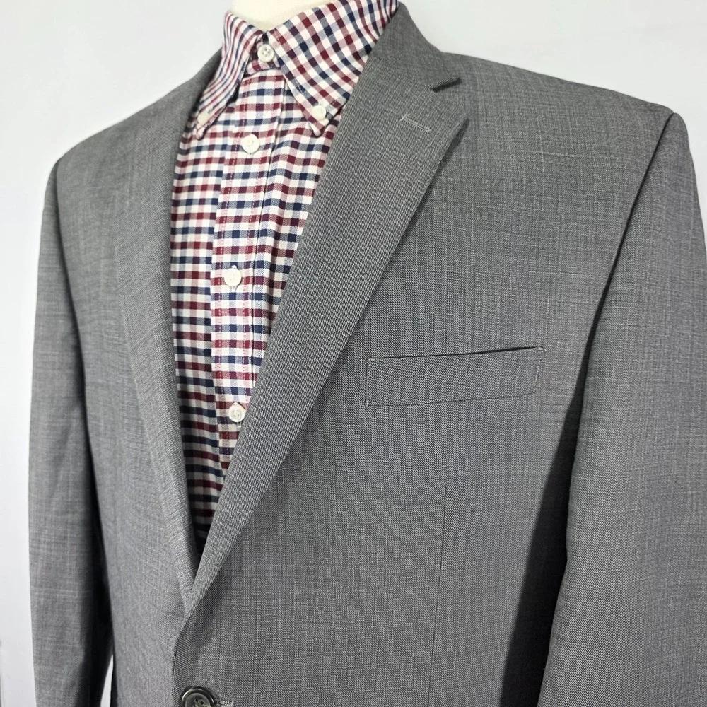 Chaps Men's‎ Sport Coat Blazer Two Button Gray Heather Sharkskin Wool 46R